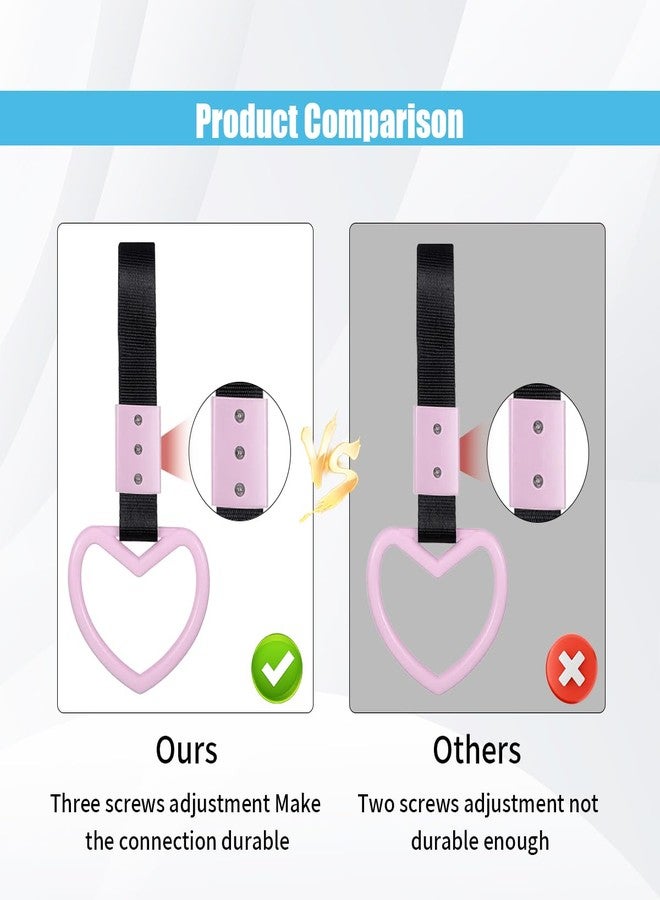 GLSOWEE 2PCS Heart-Shaped Car Handle Straps, Auto Rear Bumper Warning Hand Pull Ring, Handle Strap Drift Charms Decor for Subway Bus (Light Pink) - Image 4