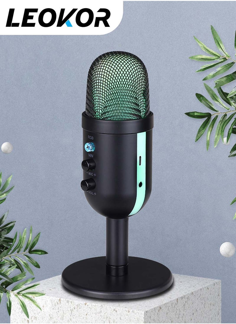 LEOKOR - Gaming PC Microphone,USB Streaming Microphone for Podcast Game Chat,Computer Condenser Desktop Mic with RGB,Mute Button,Noise Cancellation Function - Image 1