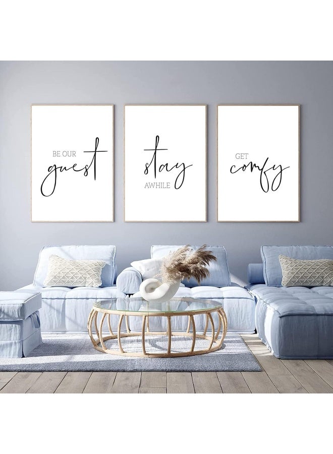 Home Trove Be Our Guest Wall Decor Guest Room Wall Art Decor Stay Awhile Signs for Home Decor Minimalist Wall Art over the Bed Sign Guest Bedroom Wall Decor Canvas Painting 12x16 Inch (set of 3) UNFRAMED  - Image 1
