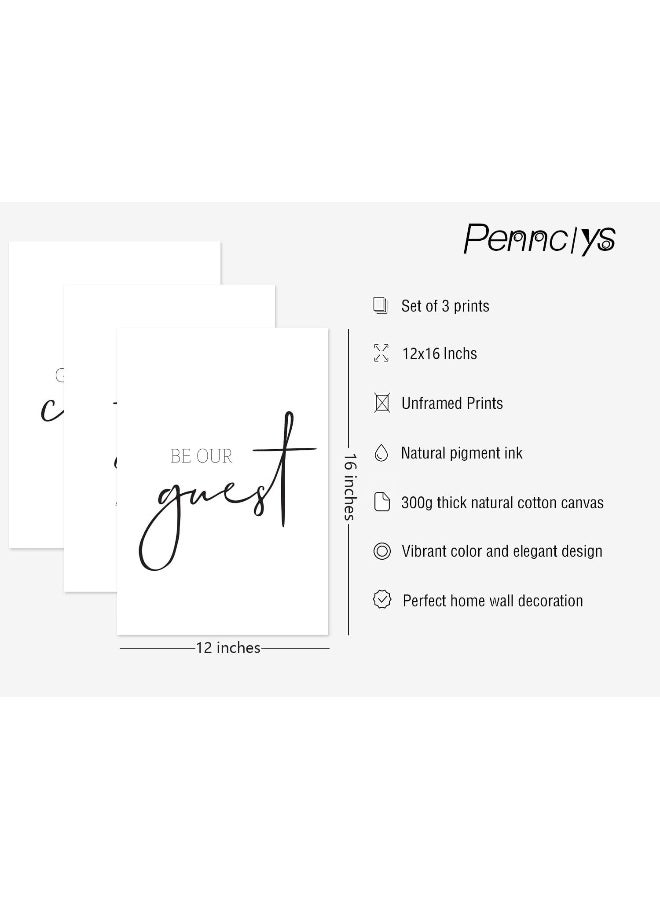 Home Trove Be Our Guest Wall Decor Guest Room Wall Art Decor Stay Awhile Signs for Home Decor Minimalist Wall Art over the Bed Sign Guest Bedroom Wall Decor Canvas Painting 12x16 Inch (set of 3) UNFRAMED  - Image 2