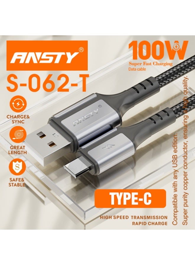 ANSTY S-062-T 100W Type-C Cable - PD Super Fast Charging for Laptops & Phones, High-Speed Data Sync, and Reinforced Durable Design - Image 1