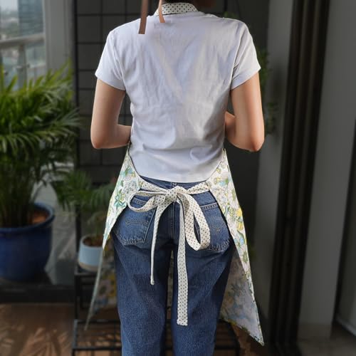 RUSTIQUE LINENS :Floral Yellow |100% Cotton Unisex Apron - Adjustable Neck Straps, Vibrant Print, Reinforced Stitching, Multipurpose & Deep Pocket - for Cooking,Catering,Gardening,Painting - Image 5