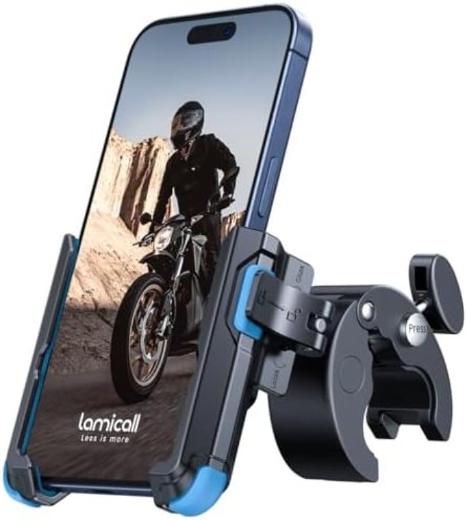 Lamicall Motorcycle Phone Mount Holder - [Camera Friendly] [1s Lock] Bike Phone Holder Handlebar Clamp, Bicycle Scooter Phone Clip, Gifts for iPhone 17, 16, 15 Pro Max, Galaxy S25 Ultra, 4.7-7" Phones - Image 1