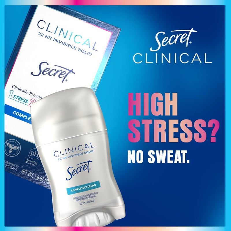 Secret Clinical Strength Antiperspirant Deodorant for Women, Free & Sensitive, 3X Stress Protection, 72hr Sweat & Odor Protection, PH Balancing Minerals, Invisible Solid, Unscented, 1.6 oz (Pack of 3) - Image 2