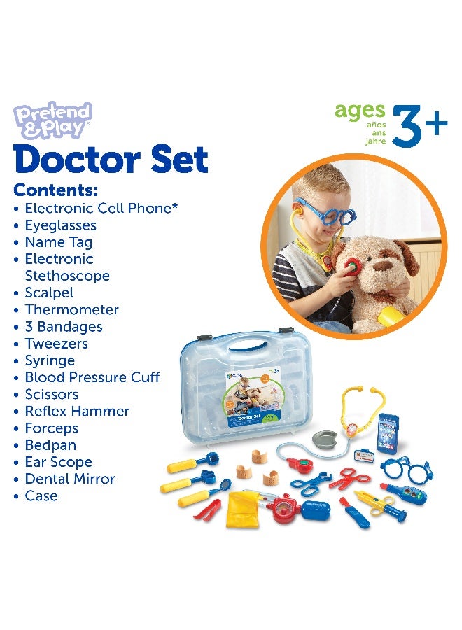 ليرننج ريسورسز مجموعة أدوات الطبيب التظاهري من Learning Resources، مجموعة أدوات طبية للأطفال مكونة من 19 قطعة مع سماعة طبية وأصوات جهاز استدعاء، لعبة لعب الأدوار للعب الخيالي وتنمية اللغة، للأعمار من 3 سنوات فما فوق - Image 4