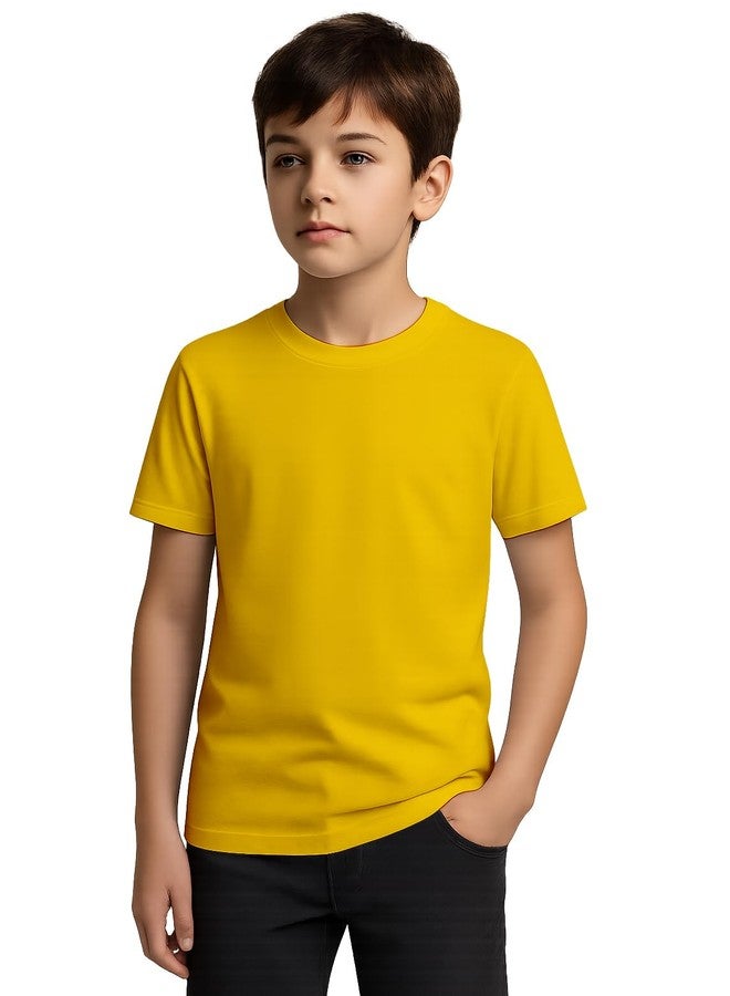 ENCIGER Baby Boys Plain Cotton T-Shirt | Soft Half Sleeve Round Neck Tee for Infants & Toddlers (Yellow, 0-12 Months) - Image 1