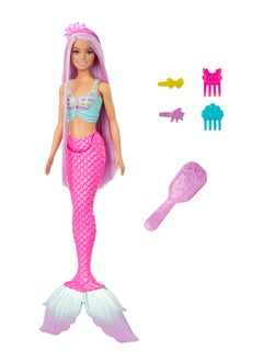 Barbie Mermaid Doll With 7-Inch-Long Pink Fantasy Hair And Colorful Accessories For Styling Play Like Headband And Barrettes  - Image 3