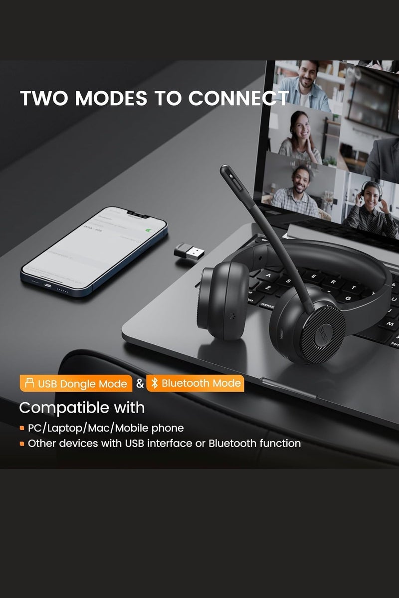 إكسا سماعة إيكسا اللاسلكية مع ميكروفون ذكي لإلغاء الضوضاء - بلوتوث 5.2 مع مستقبل USB 2.4 جيجا هرتز - بطارية تعمل 55 ساعة - مثالية للكمبيوتر والمحمول - Image 3