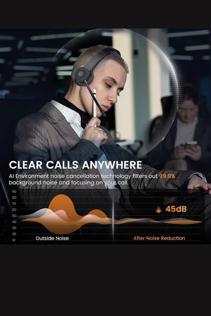 إكسا سماعة إيكسا اللاسلكية مع ميكروفون ذكي لإلغاء الضوضاء - بلوتوث 5.2 مع مستقبل USB 2.4 جيجا هرتز - بطارية تعمل 55 ساعة - مثالية للكمبيوتر والمحمول - Image 5