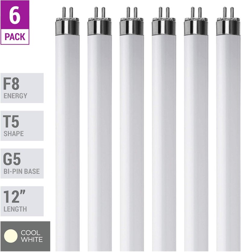 KOR KOR Pack of 6 F8T5CW  T5 Fluorescent 4100K Cool White  8 Watt  12 Super Long Life Light Bulbs - Image 2
