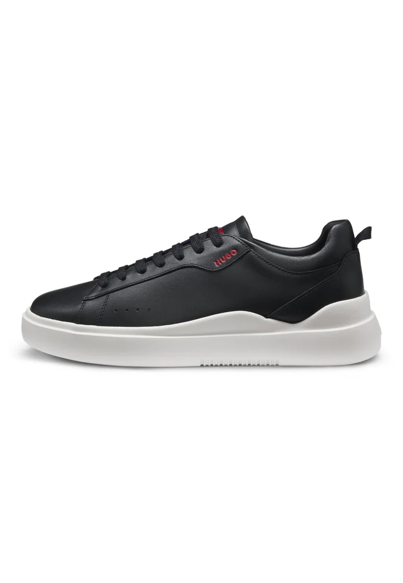 HUGO black Leather sneakers with red logo detail for Men | Best Price UAE