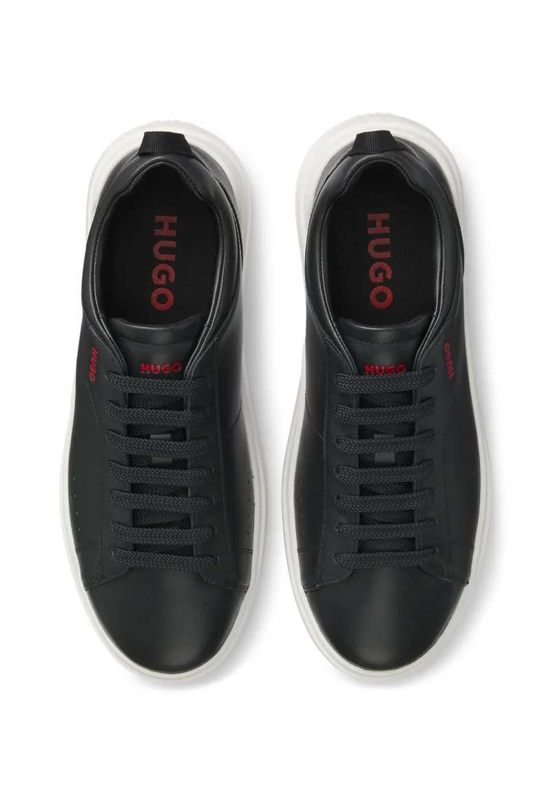 HUGO black Leather sneakers with red logo detail for Men | Best Price UAE