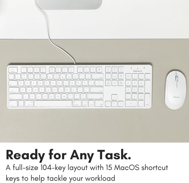 MACALLY Slim USB Wired Keyboard for Mac and Windows PC - Full Size 104 Key Layout & 16 Shortcut Keys - Scissor Keycaps for Smooth Typing - Mac Wired Keyboard with Numeric Keypad - Image 4