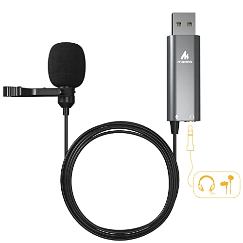 MAONO USB Lavalier Microphone with Headphones Jack, Omnidirectional Computer Lapel Clip Mic for Recording, Gaming, Streaming, Podcasting, YouTube, Skype, PC, Laptop, Mac, AU-UL20 - Image 1