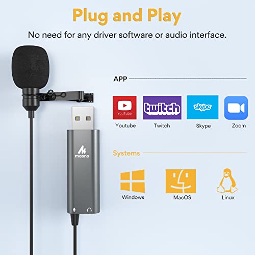 MAONO USB Lavalier Microphone with Headphones Jack, Omnidirectional Computer Lapel Clip Mic for Recording, Gaming, Streaming, Podcasting, YouTube, Skype, PC, Laptop, Mac, AU-UL20 - Image 5