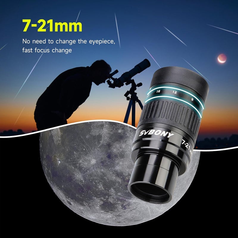 SVBONY SV135 Telescope Eyepiece 7 to 21mm 1.25 Inch Zoom Fully Multi Coated 6 Element 4 Group Lens Accessory for Astronomic Telescopes - Image 2