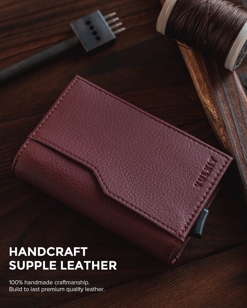 VULKIT محفظة حامل بطاقات VULKIT مع نوافذ مزدوجة للهوية، محفظة مقاومة للترددات الراديوية، تصميم بسيط لـ 12 بطاقة، أحمر داكن - Image 4