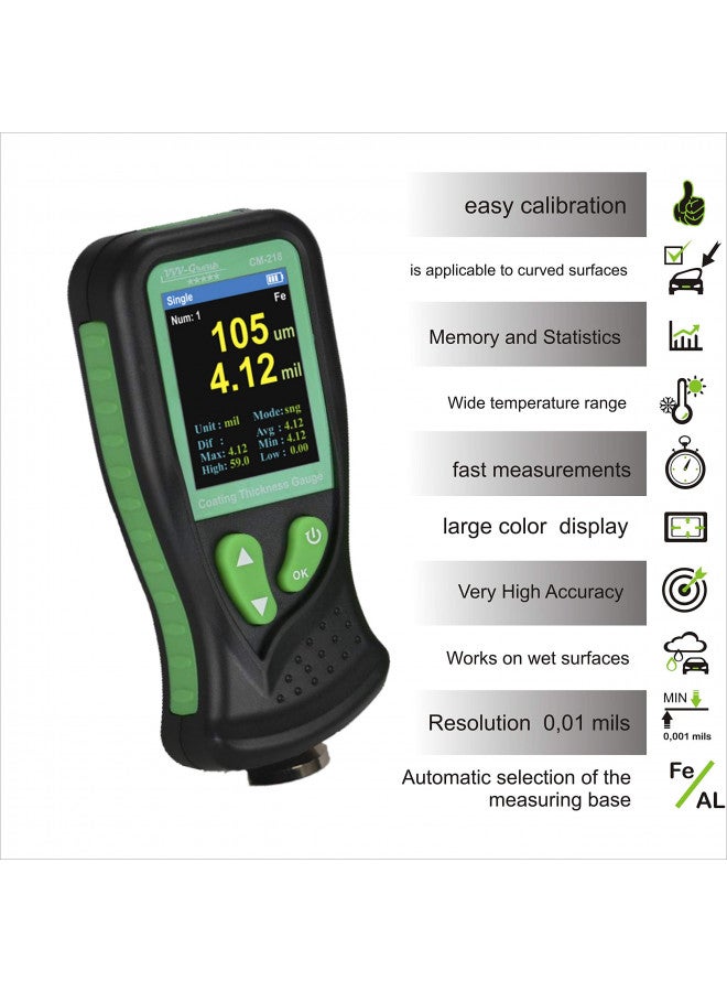 VVV-Group Digital Coating Thickness Gauge CM-218 Best Mil/Micron Paint Depth Meter for Car and Industrial (Resolution 0.01mils) - Image 2