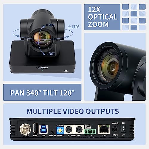 FEELWORLD UHD4K12X 4K PTZ Camera USB POE 12X Optical Pan Tilt Zoom AI Auto Tracking Fcous SDI HDMI IP Remote Control for Live Streaming Church Video Conference Teaching - Image 3