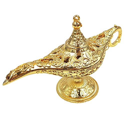 Hourwof Tiny Aladdin Genie Lamp Vintage Legend Aladdin Magic Lamp Wishing Light Arabian Costume Props Party Wedding Table Decoration Birthday Gift,Small Gold - Image 1