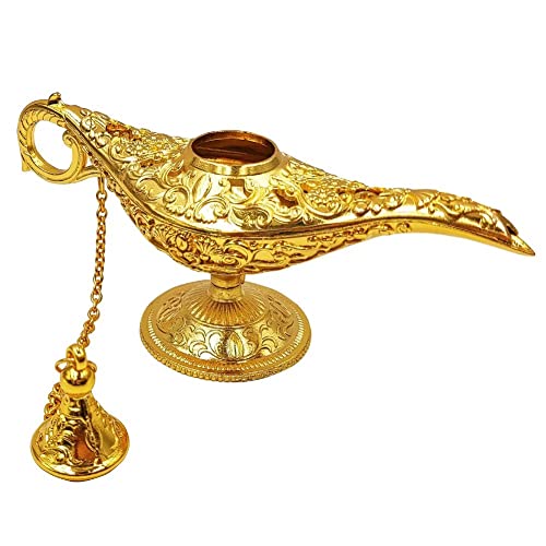 Hourwof Tiny Aladdin Genie Lamp Vintage Legend Aladdin Magic Lamp Wishing Light Arabian Costume Props Party Wedding Table Decoration Birthday Gift,Small Gold - Image 3