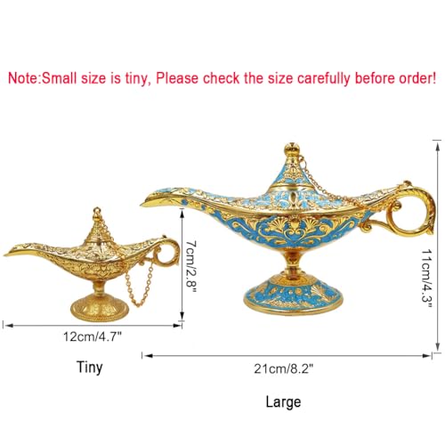 Hourwof Tiny Aladdin Genie Lamp Vintage Legend Aladdin Magic Lamp Wishing Light Arabian Costume Props Party Wedding Table Decoration Birthday Gift,Small Gold - Image 2