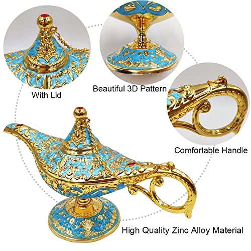 Hourwof Tiny Aladdin Genie Lamp Vintage Legend Aladdin Magic Lamp Wishing Light Arabian Costume Props Party Wedding Table Decoration Birthday Gift,Small Gold - Image 4