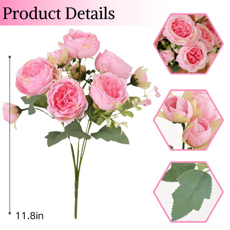 ASTRYAS Pink Artificial Flowers  3Pcs Peonies Artificial Flowers Fake Peony Bouquet for Decoration Faxus Peony Flowers Arrangements Table Centerpieces Wedding Bouquets for Party Home Decoration Indoor - Image 2