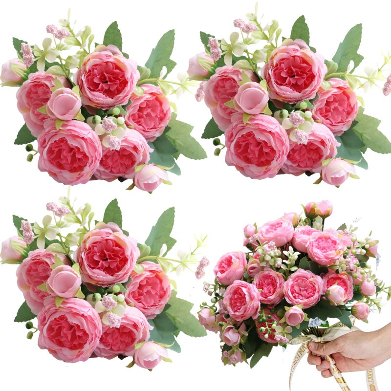 ASTRYAS Pink Artificial Flowers  3Pcs Peonies Artificial Flowers Fake Peony Bouquet for Decoration Faxus Peony Flowers Arrangements Table Centerpieces Wedding Bouquets for Party Home Decoration Indoor - Image 1