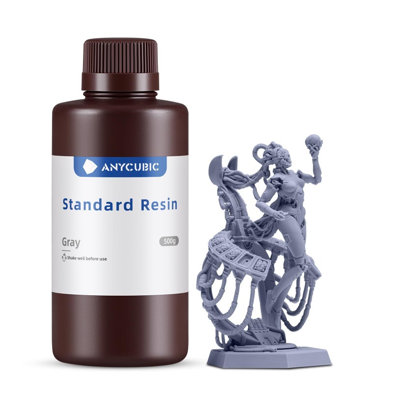 ANYCUBIC 3D Printer Resin, 405nm SLA UV-Curing Resin with High Precision and Quick Curing & Excellent Fluidity for LCD 3D Printing (Grey, 500g) - Image 1