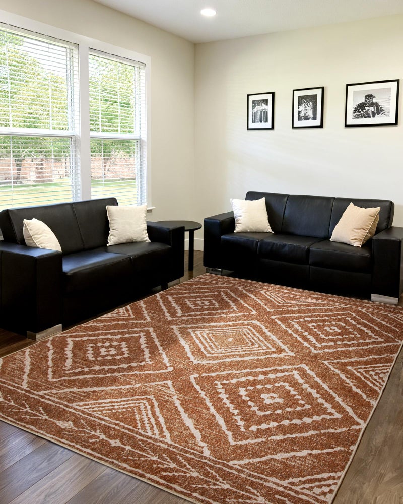 BESTSWEETIE Area Rug 6x9 Rug Machine Washable Non-Slip Low Pile Print Pattern Western Rug for Living Room Bedroom Entryway Tribal Series -Yellowbrown/Cream - Image 1