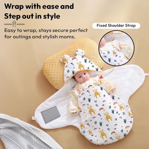 StarAndDaisy Baby Swaddle Wrap for Newborn 0–9 Months, Baby Sleeping Bag Or Blanket with Hood, Muslin Swaddle for New Born Baby for All Season (Boys & Girls)-Giraffe Print - Image 3