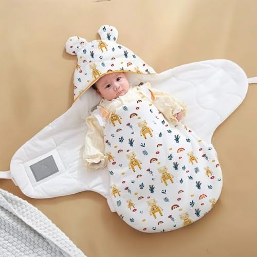 StarAndDaisy Baby Swaddle Wrap for Newborn 0–9 Months, Baby Sleeping Bag Or Blanket with Hood, Muslin Swaddle for New Born Baby for All Season (Boys & Girls)-Giraffe Print - Image 1