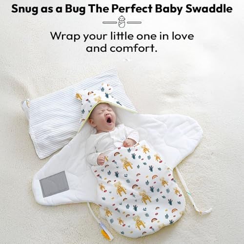 StarAndDaisy Baby Swaddle Wrap for Newborn 0–9 Months, Baby Sleeping Bag Or Blanket with Hood, Muslin Swaddle for New Born Baby for All Season (Boys & Girls)-Giraffe Print - Image 2