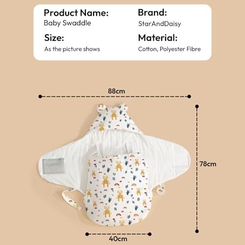 StarAndDaisy Baby Swaddle Wrap for Newborn 0–9 Months, Baby Sleeping Bag Or Blanket with Hood, Muslin Swaddle for New Born Baby for All Season (Boys & Girls)-Giraffe Print - Image 5