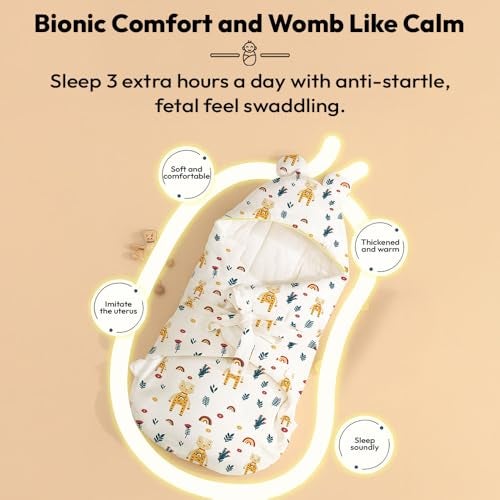 StarAndDaisy Baby Swaddle Wrap for Newborn 0–9 Months, Baby Sleeping Bag Or Blanket with Hood, Muslin Swaddle for New Born Baby for All Season (Boys & Girls)-Giraffe Print - Image 4