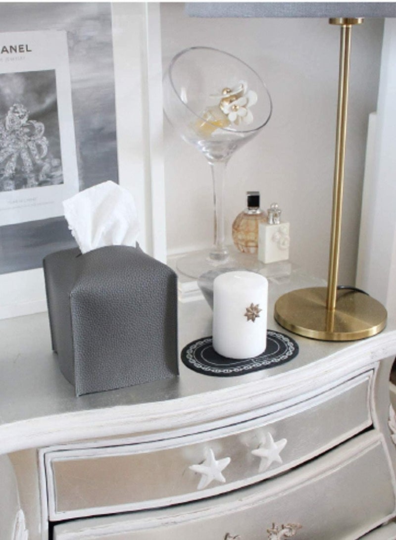 Tissue Box Cover, Modern PU Leather Square Holder Decorative Holder, for Organizer Bathroom Vanity Countertop, Night Stands, Office Desk, Car, Dark Grey - Image 3