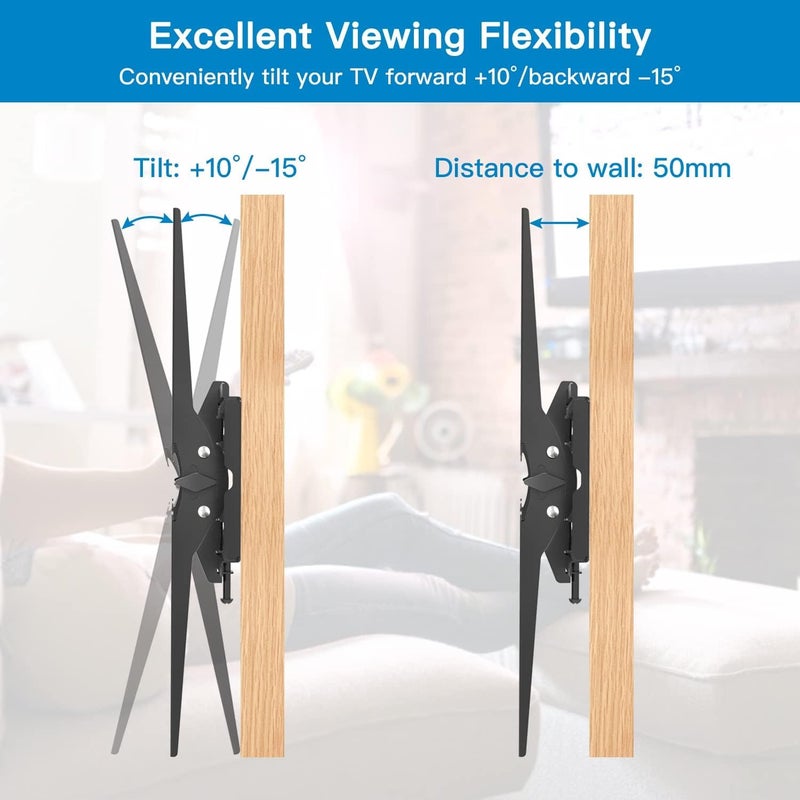PERLESMITH Tilting TV Wall Mount for Most 26-65 Inch Flat & Curved LCD, OLED TVs - TV Bracket with VESA Max 400x400mm Max Capacity 60kg - Image 2