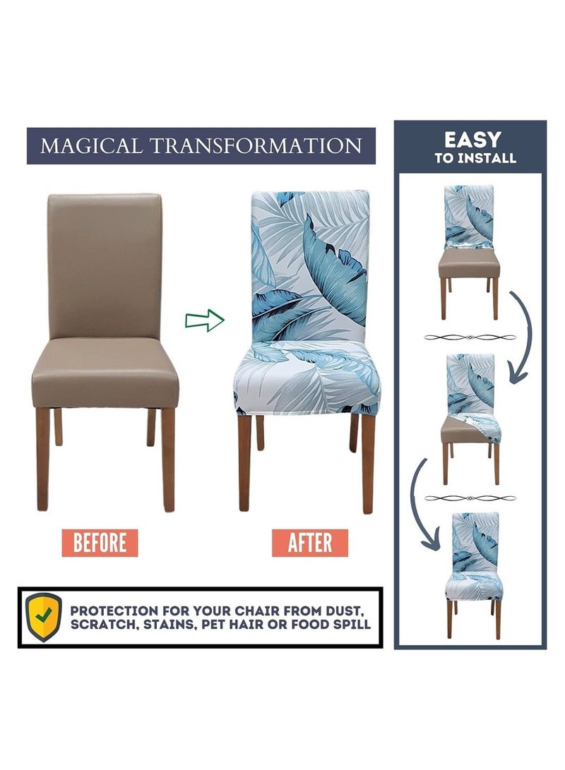 SYOSI Dining Room Chair Covers Slipcovers Set of 4, Spandex Super Fit Stretch Removable Washable Kitchen Parsons Chair Covers Protector for Dining Room, Hotel, Ceremony (Printed Leaf Pattern) - Image 5