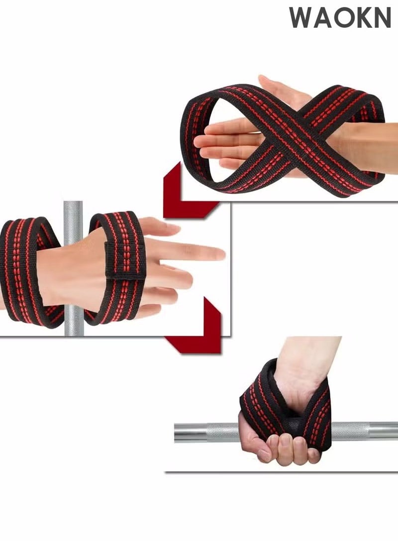 WAOKN Figure 8 Weight Lifting Straps DeadLift Wrist Strap for Pull-ups Horizontal Bar Powerlifting Gym Fitness Bodybuilding Equipment Adjustable Wrist Strap Relieves Wrist Pain, Tendonitis, Sports Use for Men and Women, Right & Lef - Image 2