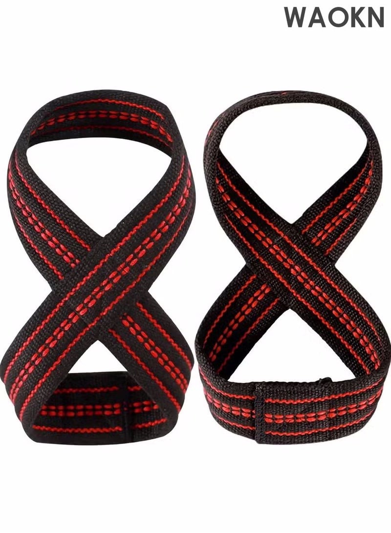 WAOKN Figure 8 Weight Lifting Straps DeadLift Wrist Strap for Pull-ups Horizontal Bar Powerlifting Gym Fitness Bodybuilding Equipment Adjustable Wrist Strap Relieves Wrist Pain, Tendonitis, Sports Use for Men and Women, Right & Lef - Image 1