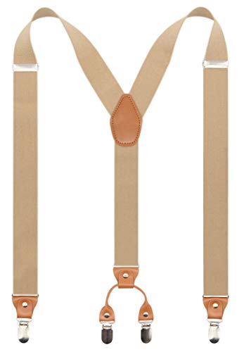 Timiot Men’s Y-Back 4 Metal Clip Elastic Wide Suspenders Perfect For Both Casual&Formal (Champagne) - Image 5