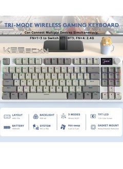 Attack Shark K86 RGB Wireless Gasket Mechanical Keyboard,Triple Mode Bluetooth5.0/2.4G/USB-C 87 Keys Hot Swappable Gaming Keyboard, 4000 mAh Battery 1.2'' HD OLED Display Volume Rotary Button for Games and Work  - Image 2