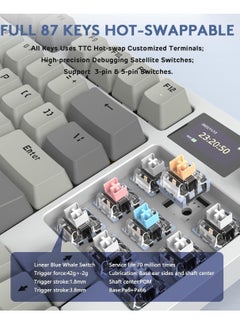 Attack Shark K86 RGB Wireless Gasket Mechanical Keyboard,Triple Mode Bluetooth5.0/2.4G/USB-C 87 Keys Hot Swappable Gaming Keyboard, 4000 mAh Battery 1.2'' HD OLED Display Volume Rotary Button for Games and Work  - Image 3