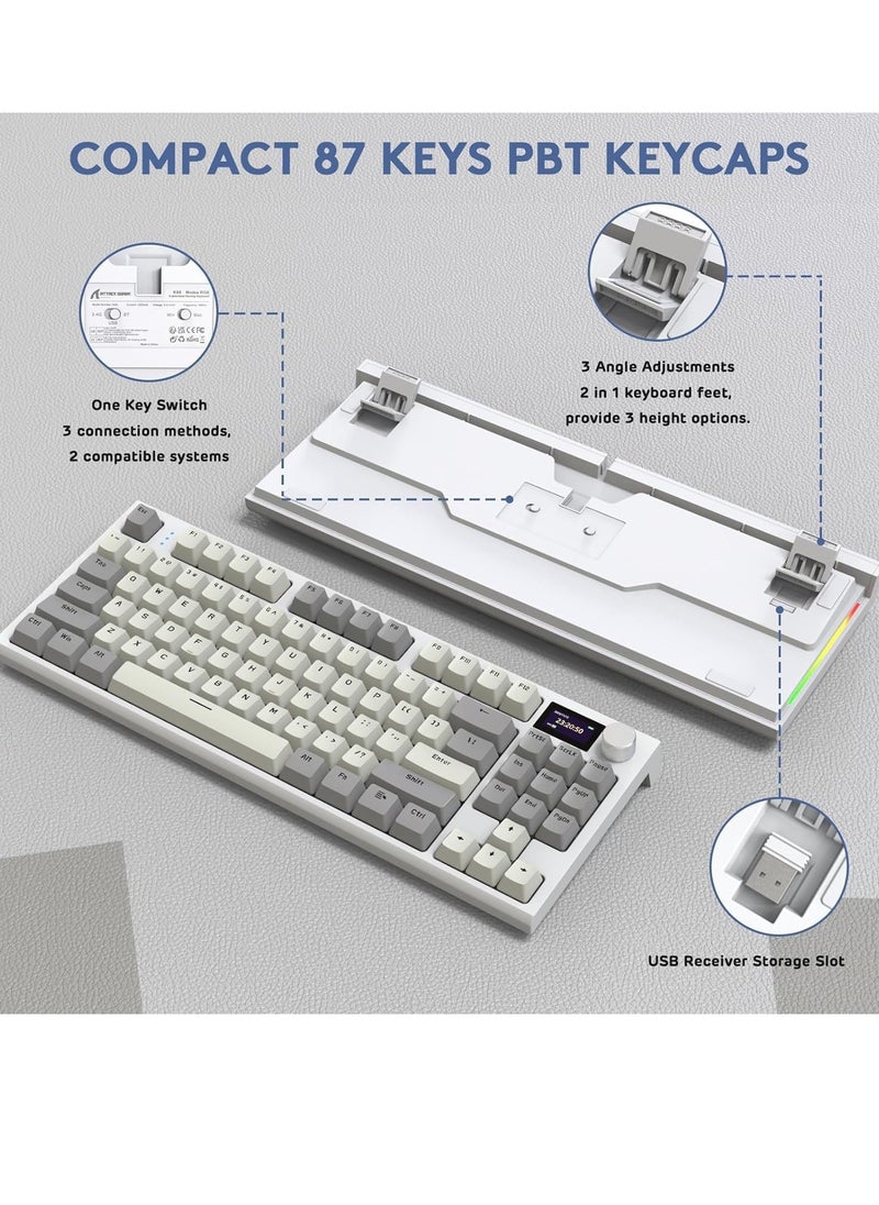 Attack Shark - K86 RGB Wireless Gasket Mechanical Keyboard,Triple Mode Bluetooth5.0/2.4G/USB-C 87 Keys Hot Swappable Gaming Keyboard, 4000 mAh Battery 1.2'' HD OLED Display Volume Rotary Button for Games and Work - Image 1