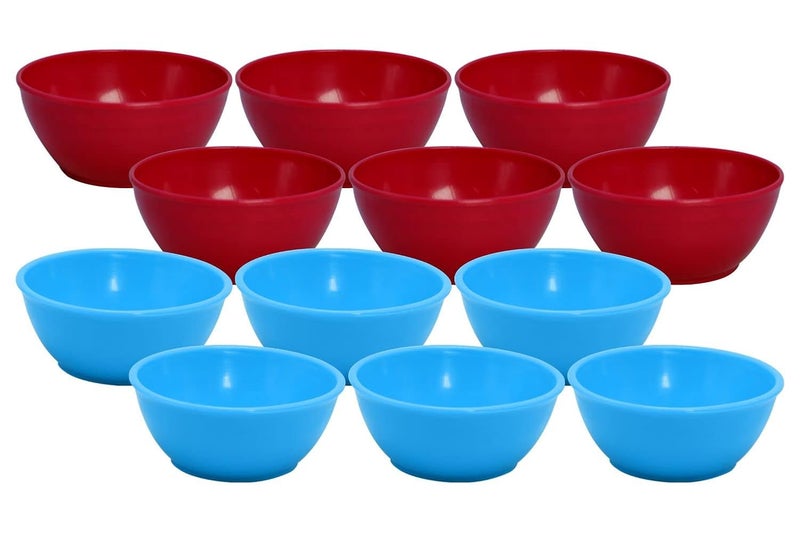Wonder Wonder Homeware Prime Premium Microwave Safe Round Plain Katori Set Set of 12 200 ml Red Cyan Color  - Image 1