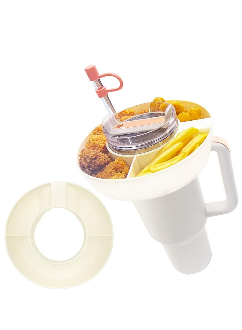Oasisgalore White Snack Ring for Stanley Cup 40 oz with Handle, Reusable Snack Container, Portable Snack Bowl.  - Image 1