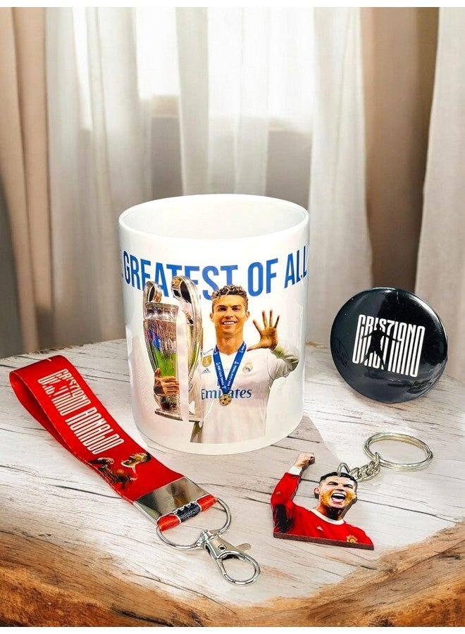 SINCE 7 STORE Cristiano Ronaldo Gift box for CR7 Fans, INCLUDES 4 products: 1 CR7 Mug, 1 Keychain, 1 Keychain Lanyard & 1 badge - Image 1