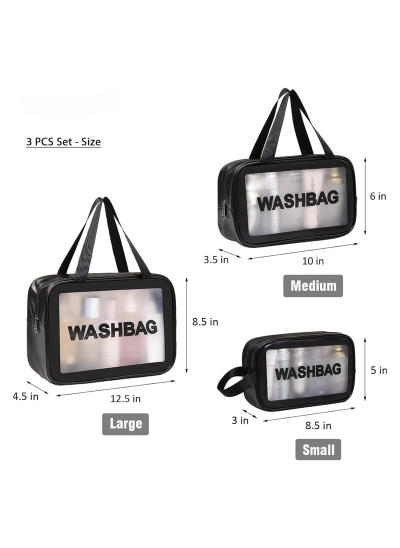 Tediline Travel Cosmetic Bag Set of 3 Waterproof Wash Bags, Black – Small, Medium, and Large Travel Toiletry Bags for Makeup, Toiletries, and Accessories  - Image 3