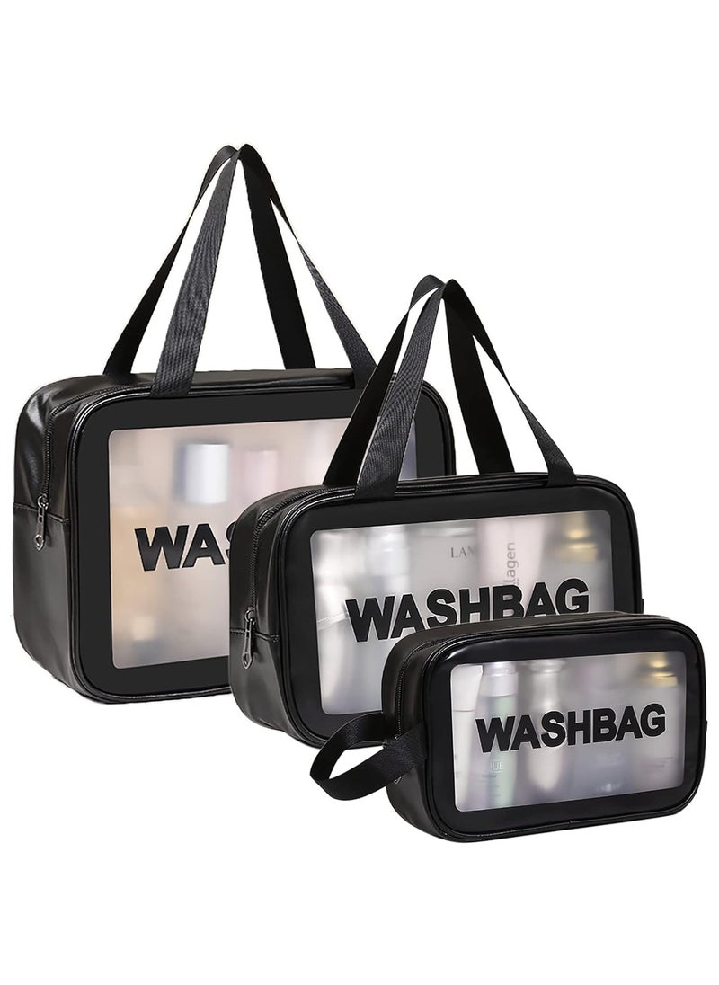 Tediline Travel Cosmetic Bag Set of 3 Waterproof Wash Bags, Black – Small, Medium, and Large Travel Toiletry Bags for Makeup, Toiletries, and Accessories  - Image 1